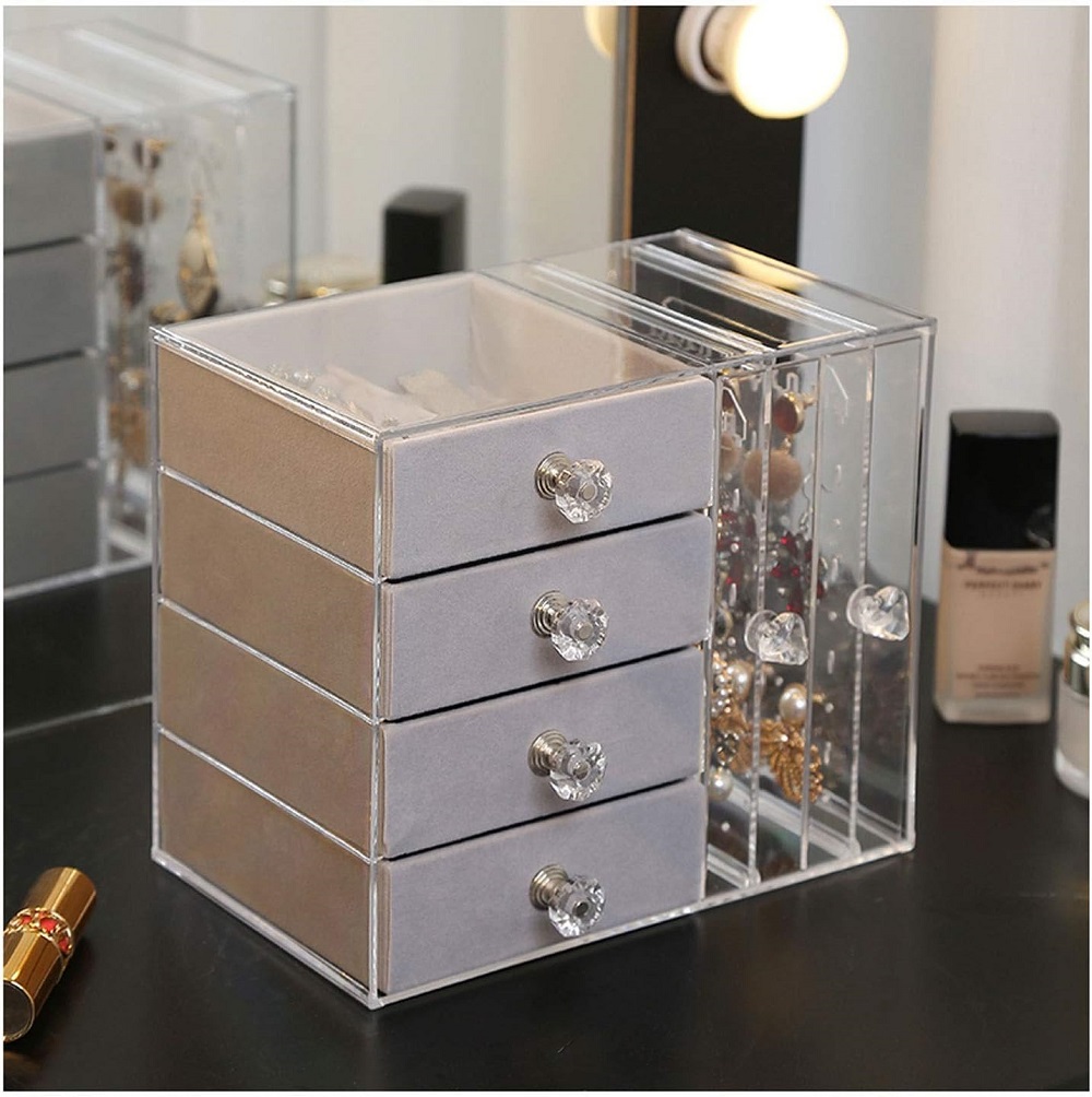 JOYERO ORGANIZADOR DE JOYAS CON 4 CAJONES GRIS - 3