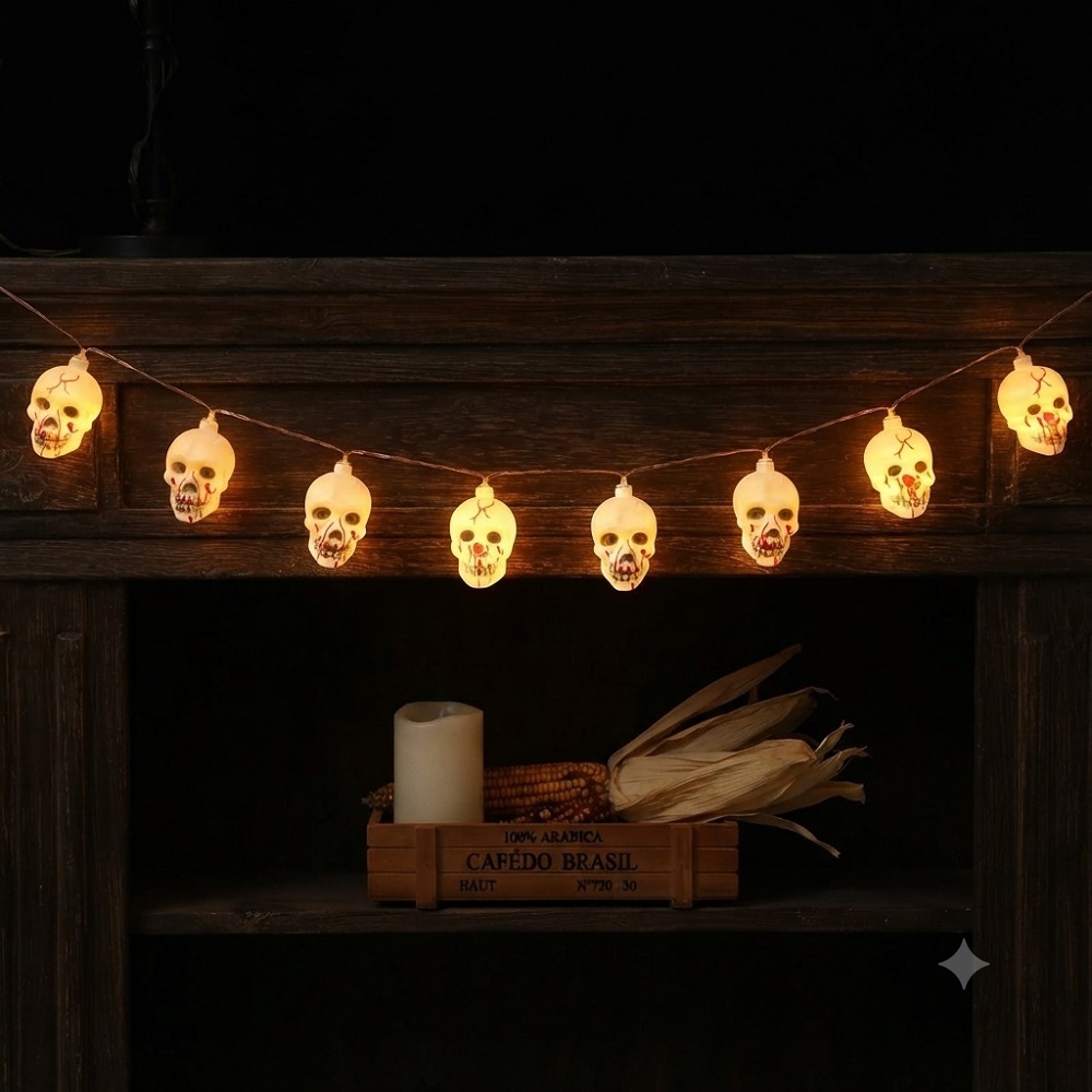 TIRA DE LUCES LED HALLOWEEN CABEZAS DE CALAVERA 2MTS - 2