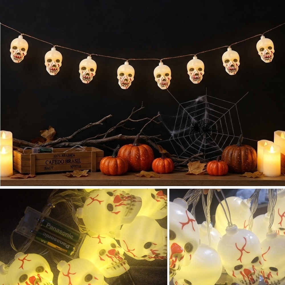 TIRA DE LUCES LED HALLOWEEN CABEZAS DE CALAVERA 2MTS - 3