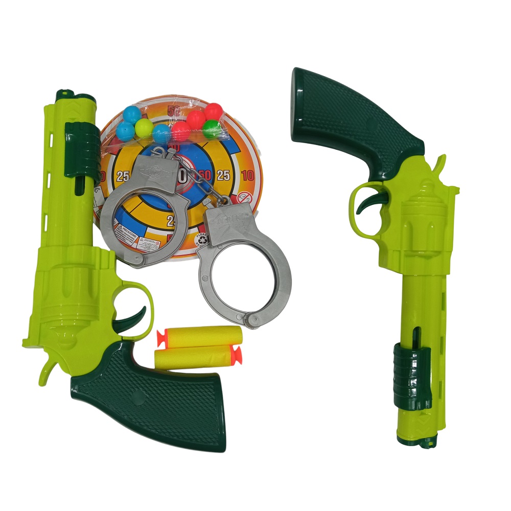 2 PISTOLAS DE JUGUETE JUEGO DE GRILLETES Y DARDOS - 3