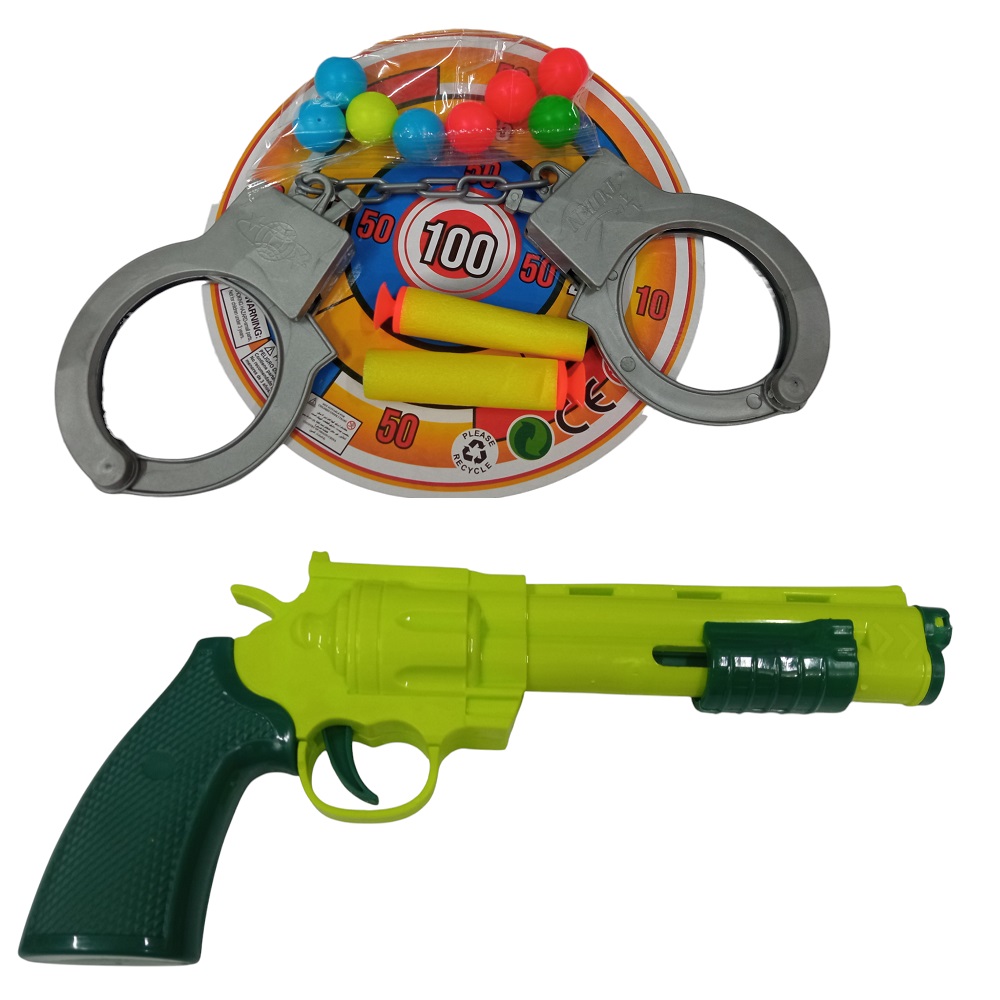 2 PISTOLAS DE JUGUETE JUEGO DE GRILLETES Y DARDOS - 4