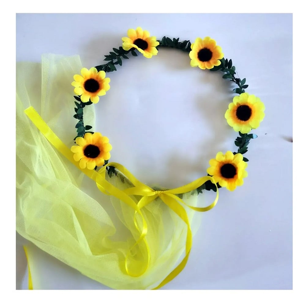 SET DE 3 DIADEMAS PARA LA CABEZA CORONAS DE FLORES AMARILLAS - 3