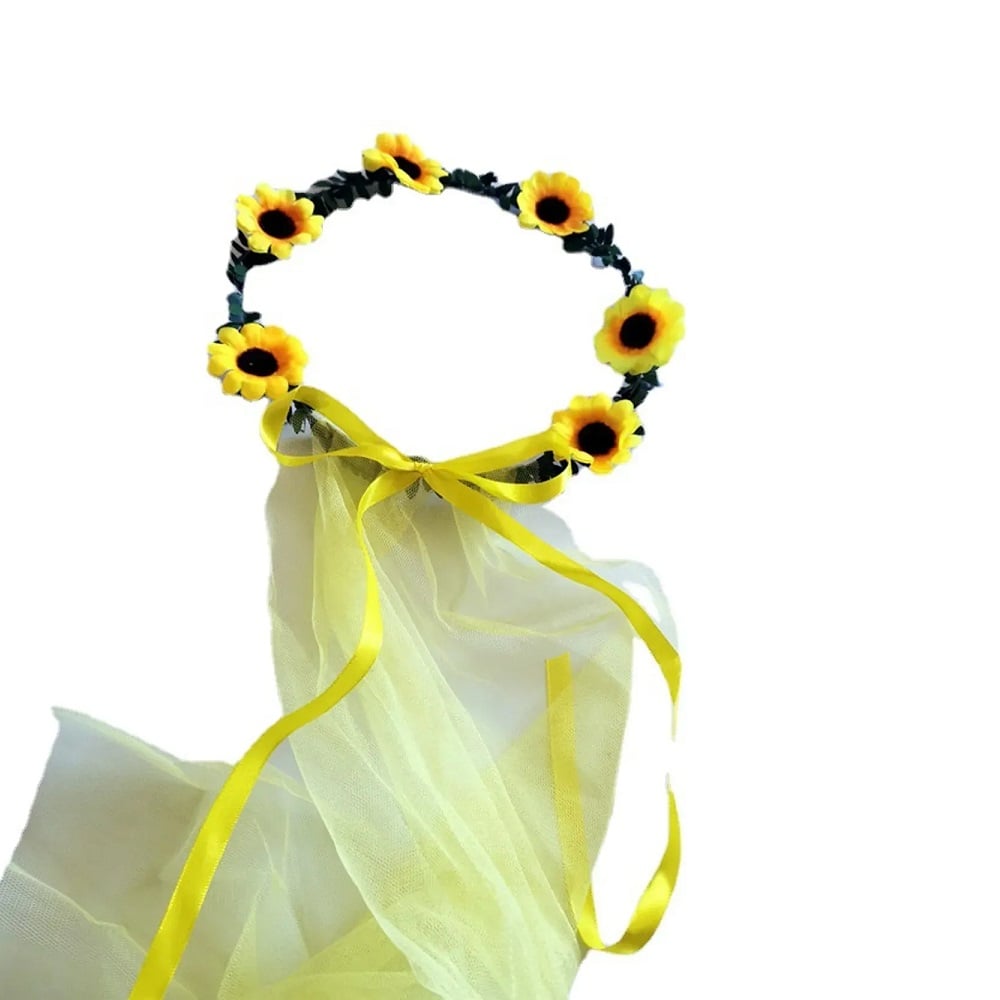 SET DE 3 DIADEMAS PARA LA CABEZA CORONAS DE FLORES AMARILLAS - 4