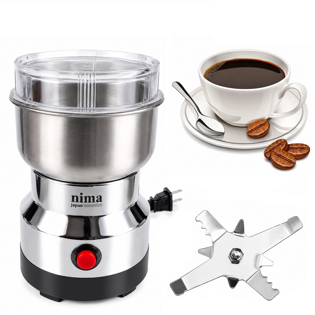 MOLINILLO ELÉCTRICO PARA CAFÉ Y ESPECIAS DE ACERO INOXIDABLE 8 CUCHILLAS 1000W - 1