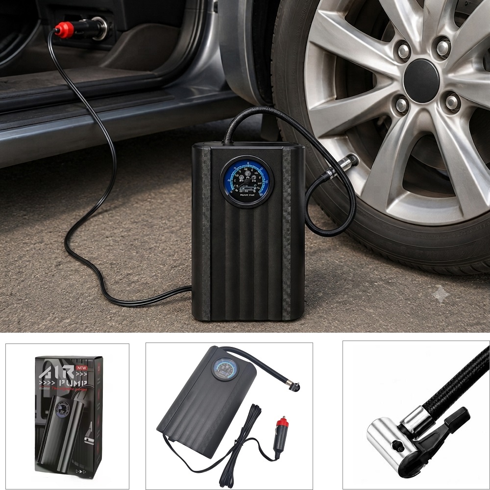 INFLADOR COMPRESOR DE AIRE PORTÁTIL PARA CARRO BARÓMETRO DE ALTA PRESIÓN - 1