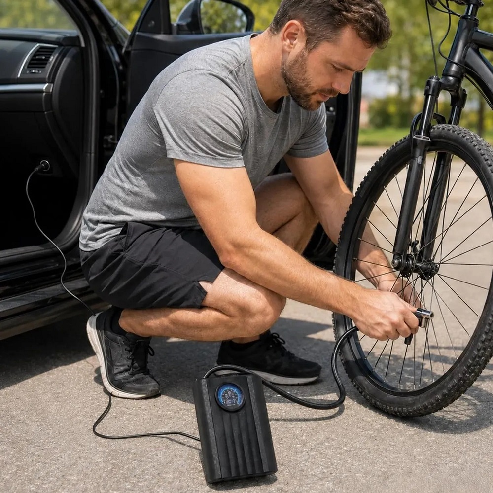 INFLADOR COMPRESOR DE AIRE PORTÁTIL PARA CARRO BARÓMETRO DE ALTA PRESIÓN - 2