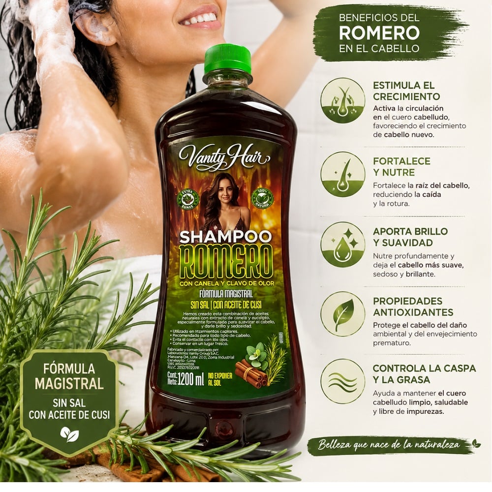 SHAMPOO EN BOTELLA 1200ML DE ROMERO REPARADOR ANTICAIDA DE CABELLO - 4