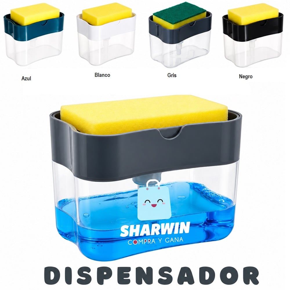 SET DE 3 DISPENSADORES DE JABON AYUDIN LIQUIDO A PRESION CON ESPONJA - 1