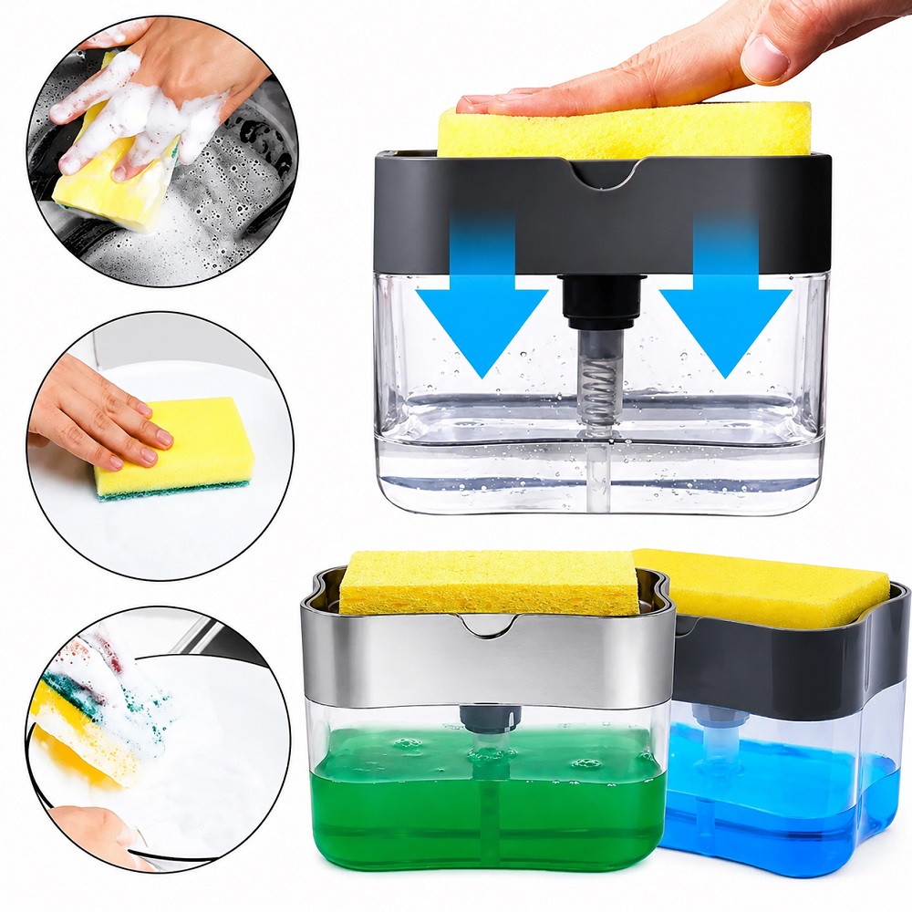 SET DE 3 DISPENSADORES DE JABON AYUDIN LIQUIDO A PRESION CON ESPONJA - 2