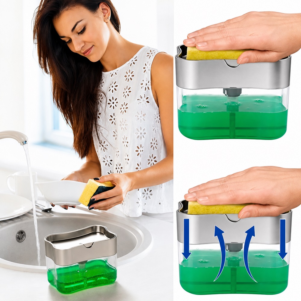 SET DE 3 DISPENSADORES DE JABON AYUDIN LIQUIDO A PRESION CON ESPONJA - 3