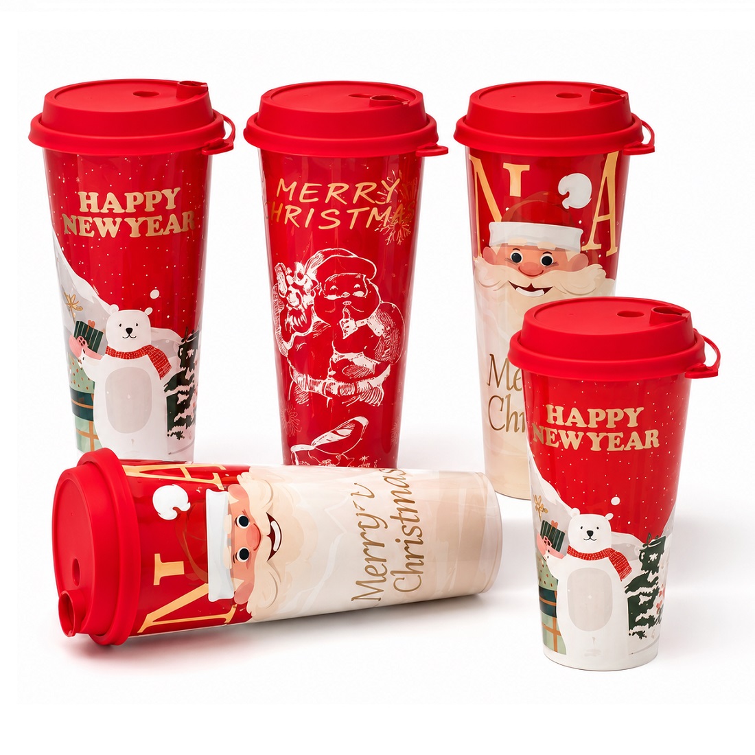 SET DE 25  VASOS PLASTICOS CON TAPA NAVIDEÑOS CHOCOLATADA 500ML - 4