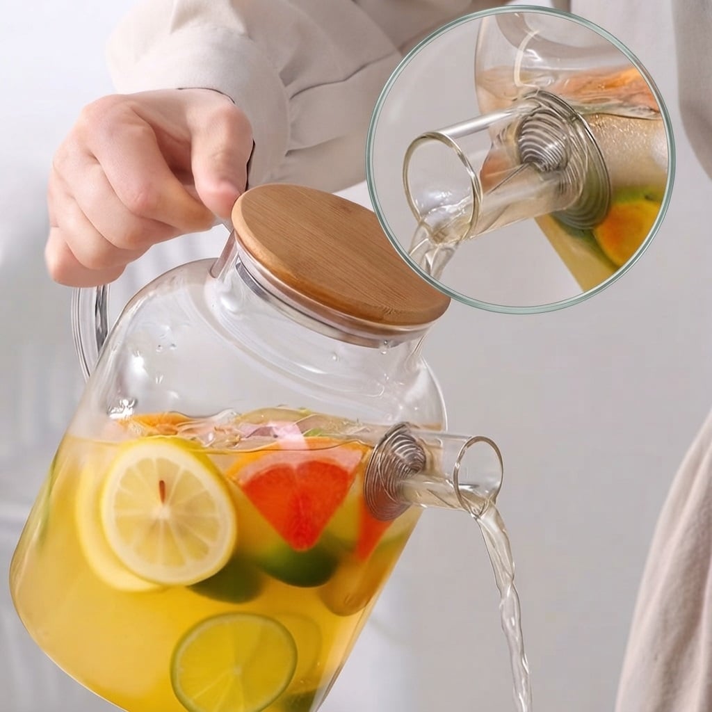JARRA INFUSORA DE VIDRIO TETERA CON TAPA DE BAMBU 1800ML - 1