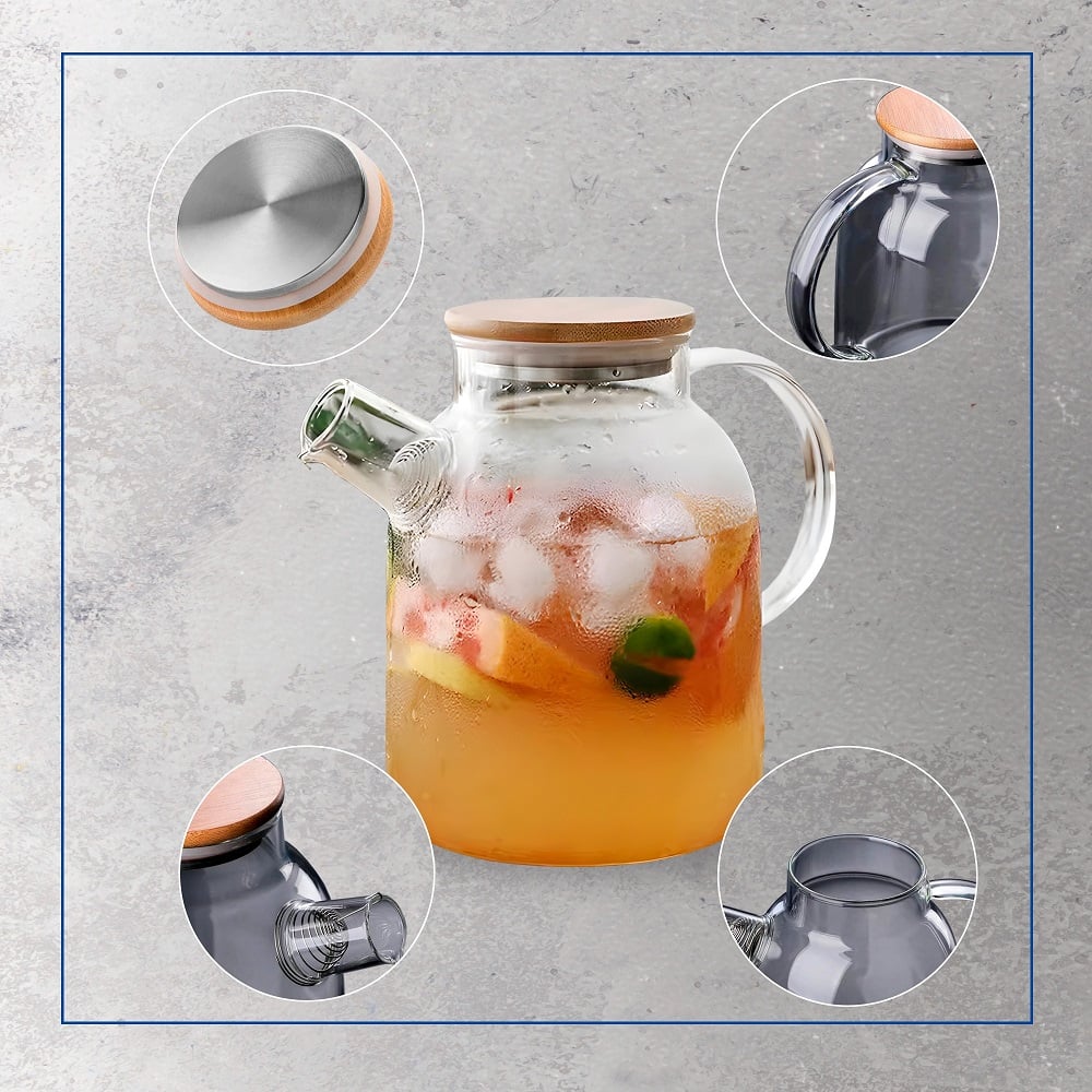 JARRA INFUSORA DE VIDRIO TETERA CON TAPA DE BAMBU 1800ML - 2