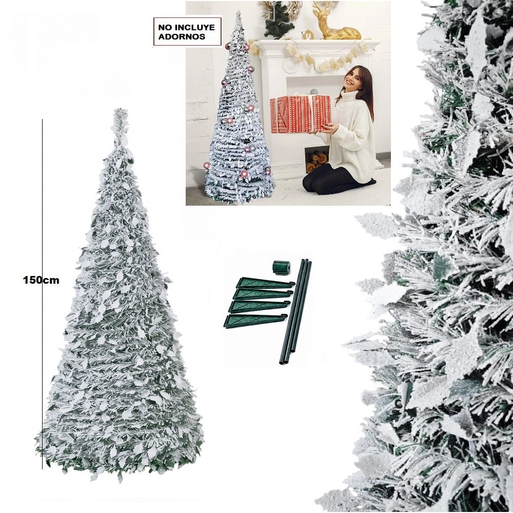 ARBOL NAVIDEÑO PLEGABLE NEBADO 150CM ARBOL DE PISO - 1