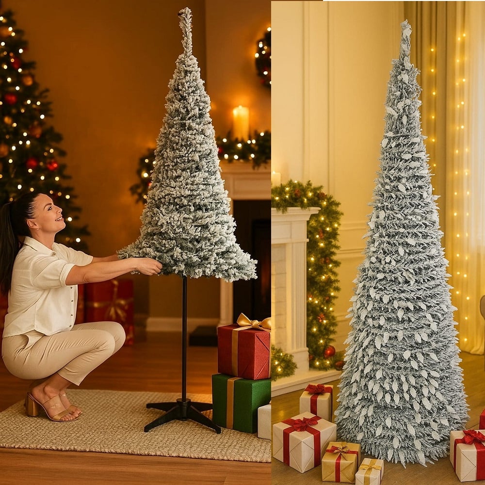 ARBOL NAVIDEÑO PLEGABLE NEBADO 210CM ARBOL DE PISO - 4
