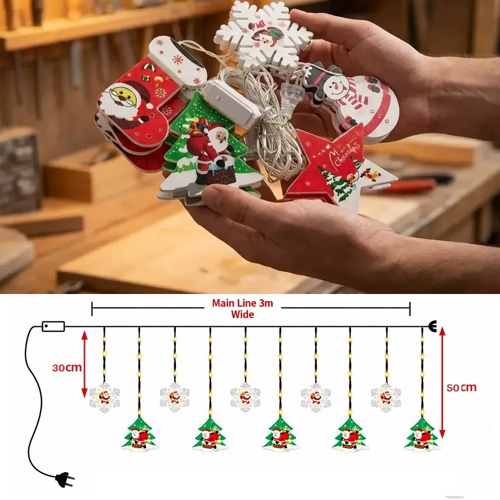 CORTINA DE LUCES LED MULTICOLOR DE 10 FIGURAS 3MTS X 50CM - 4