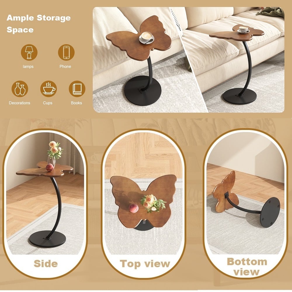 MESA AUXILIAR TIPO C DE MADERA MOVIBLE FORMA DE MARIPOSA - 3