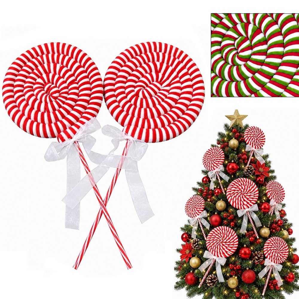 3 BASTONES DE CARAMELO DE FIELTRO ADORNOS NAVIDEÑOS PALETA DECORATIVA - 1
