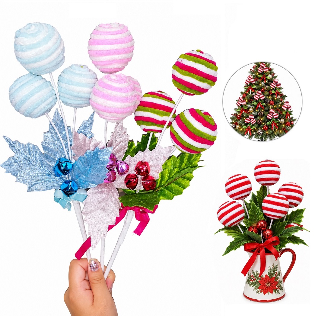 RAMAS DE BOLAS CARAMELO DE FIELTRO RAMA DECORATIVA NAVIDEÑA SET DE 4 - 1