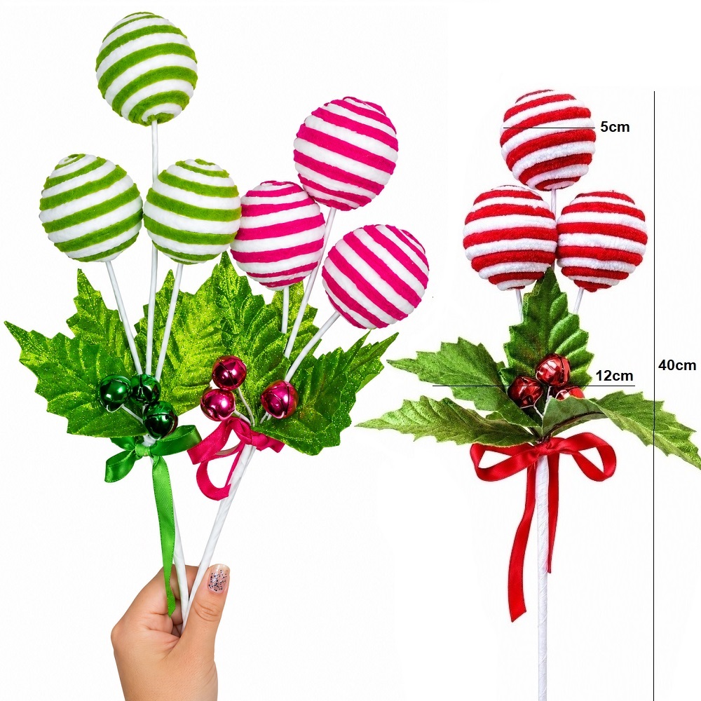 RAMAS DE BOLAS CARAMELO DE FIELTRO RAMA DECORATIVA NAVIDEÑA SET DE 4 - 4