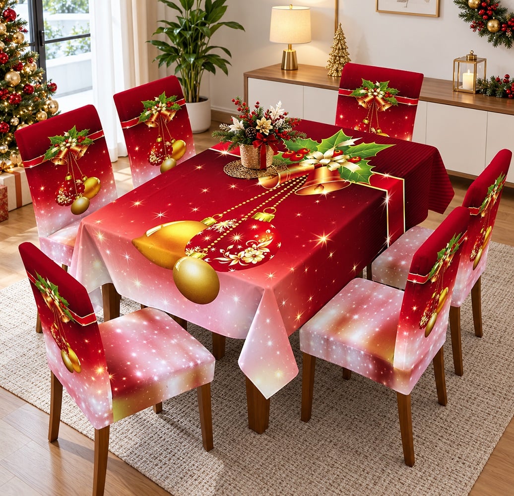 SET DE MANTEL DE MESA CON FUNDAS NAVIDEÑAS 7 PCS - 1