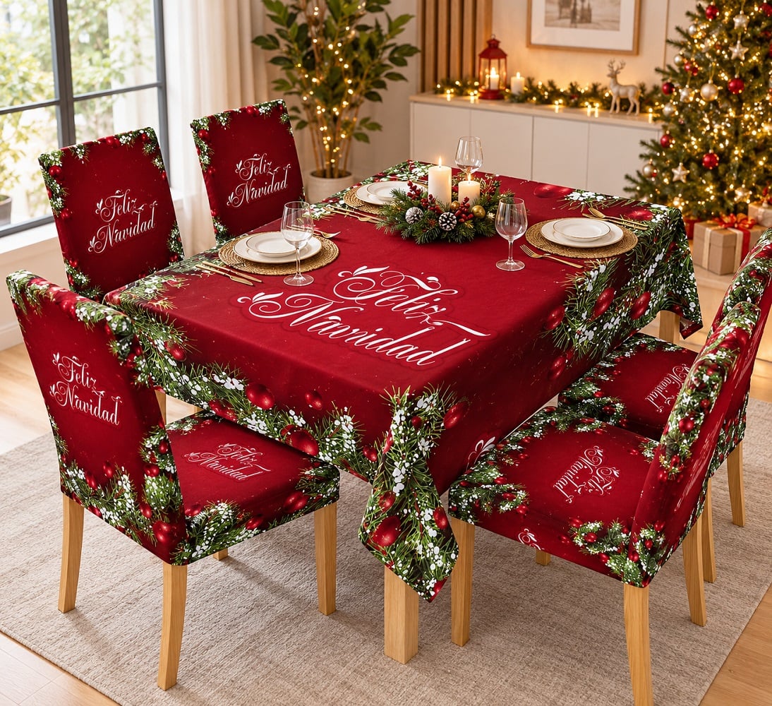 SET DE MANTEL DE MESA CON FUNDAS NAVIDEÑAS 7 PCS - 2