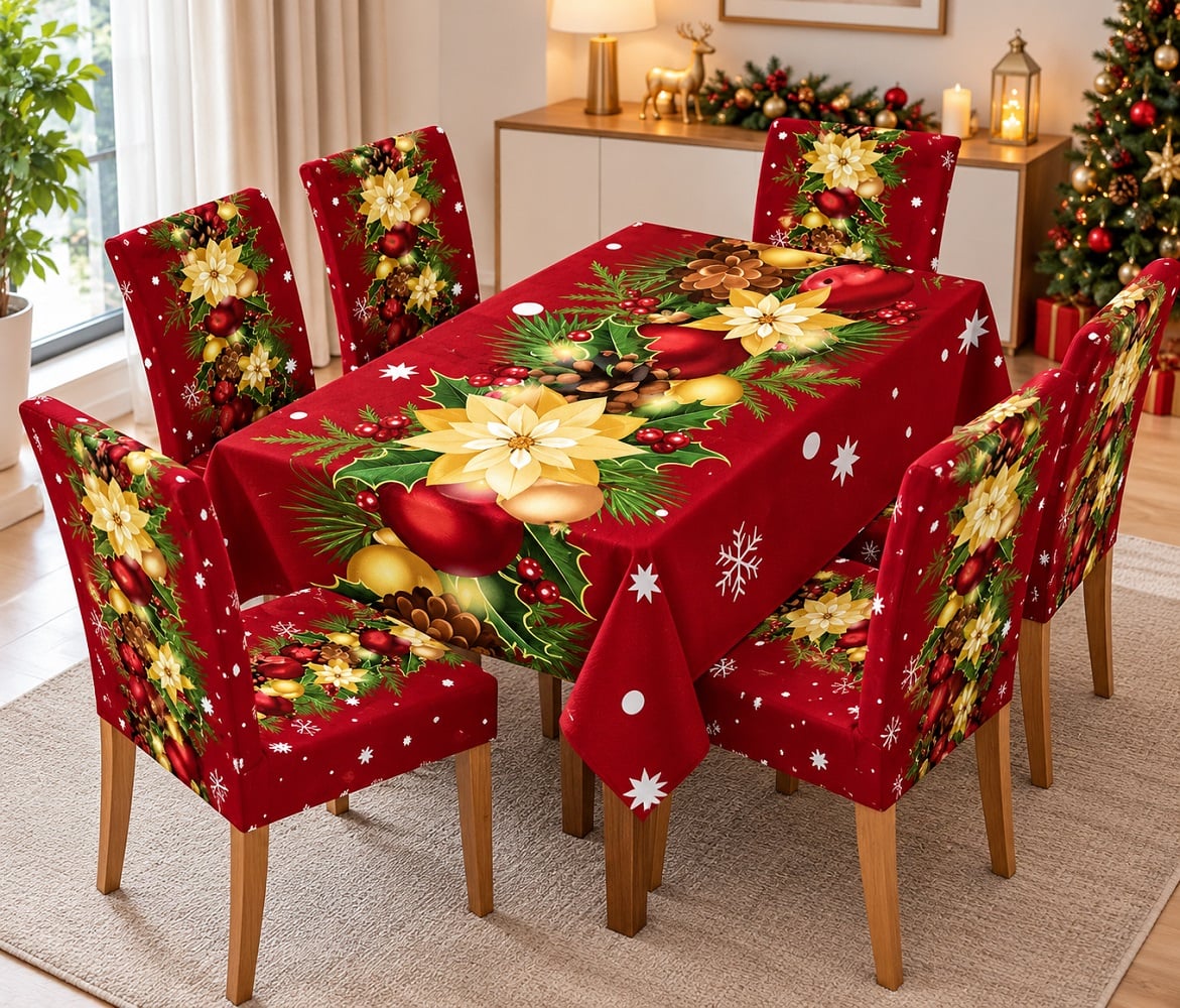SET DE MANTEL DE MESA CON FUNDAS NAVIDEÑAS 7 PCS - 3