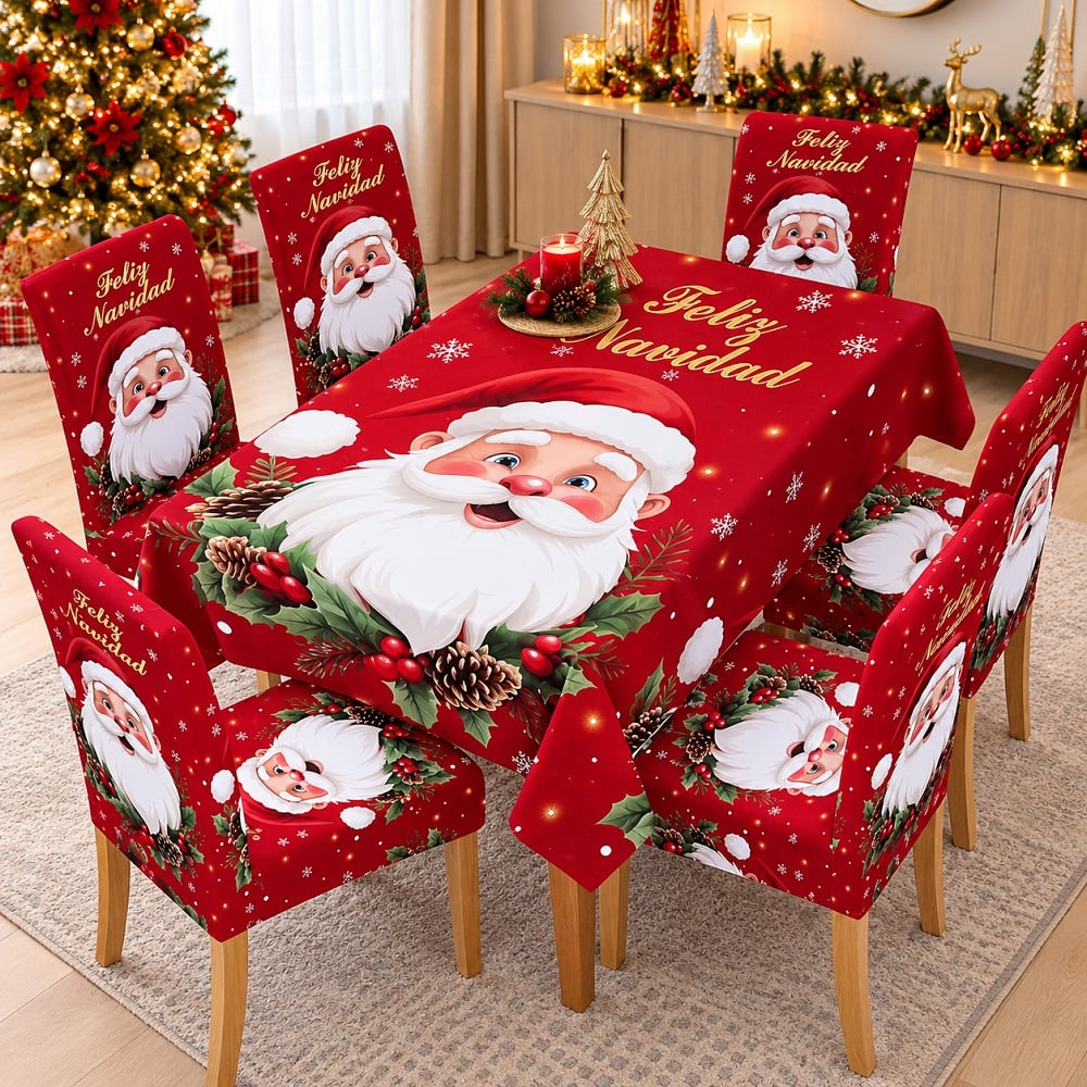 SET DE MANTEL DE MESA CON FUNDAS NAVIDEÑAS 7 PCS - 4