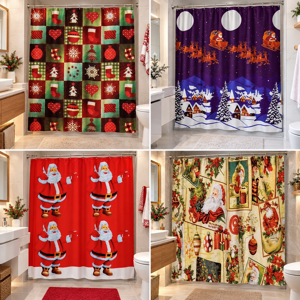 CORTINA PARA BAÑO DE TELA IMPERMEABLE NAVIDEÑAS 170CM X 170CM - 3