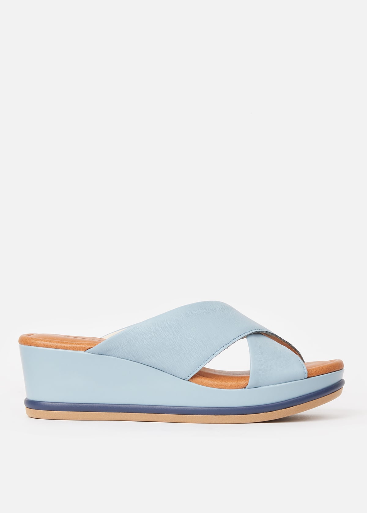 SANDALIAS MUJER USAFLEX CUERO CELESTE SUECO PLATAFORMA CON TIRANTES CRUZADOS USA AG3207CEL - 1
