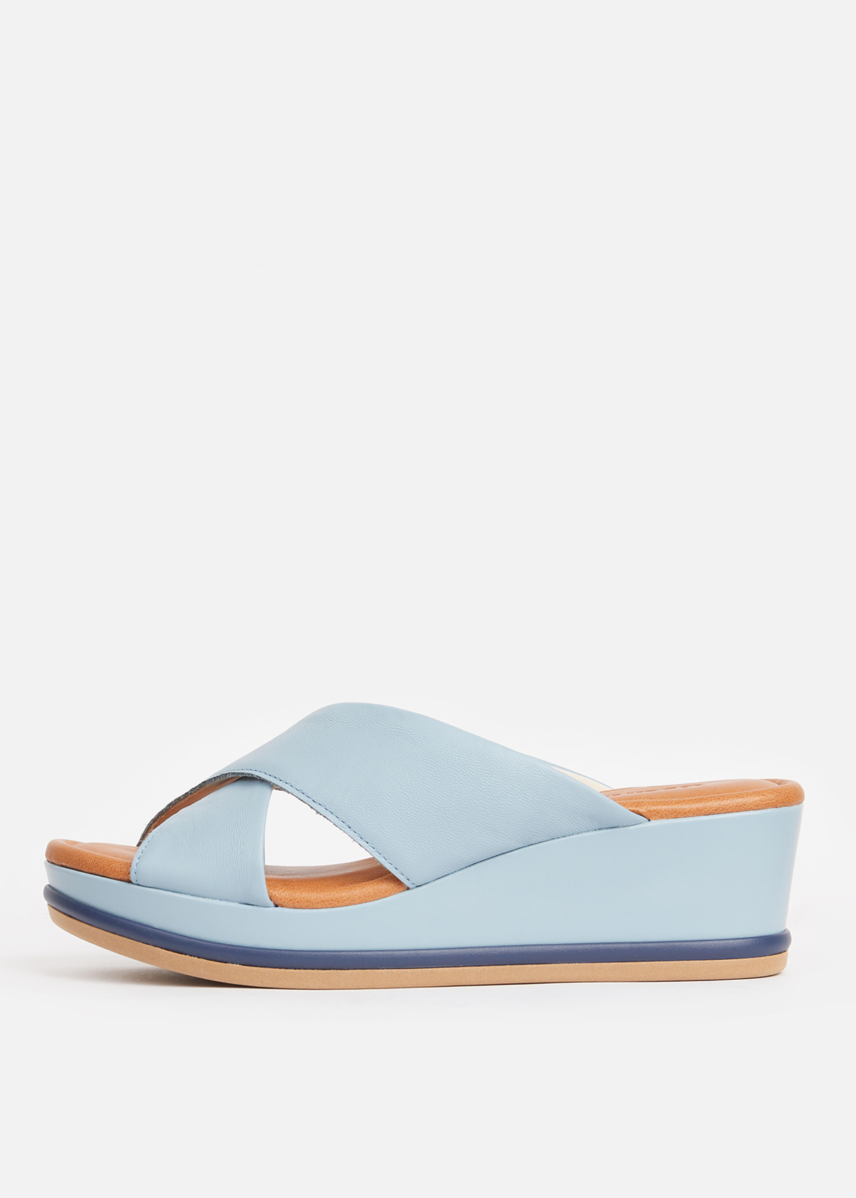 SANDALIAS MUJER USAFLEX CUERO CELESTE SUECO PLATAFORMA CON TIRANTES CRUZADOS USA AG3207CEL - 3