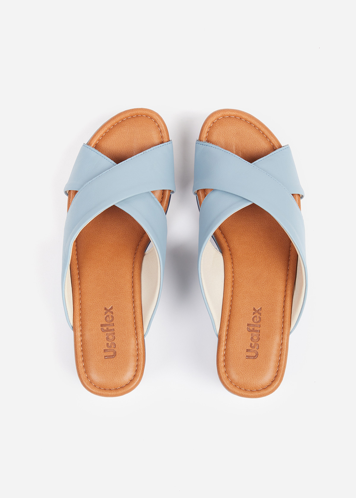 SANDALIAS MUJER USAFLEX CUERO CELESTE SUECO PLATAFORMA CON TIRANTES CRUZADOS USA AG3207CEL - 5