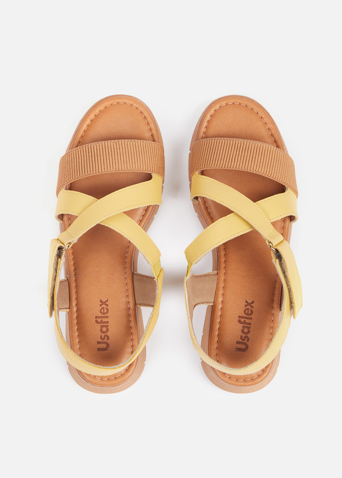 SANDALIAS MUJER USAFLEX CUERO AMARILLO TACÓN PLATAFORMA CON TIRAS MANGO USA AD1911MAN - 5