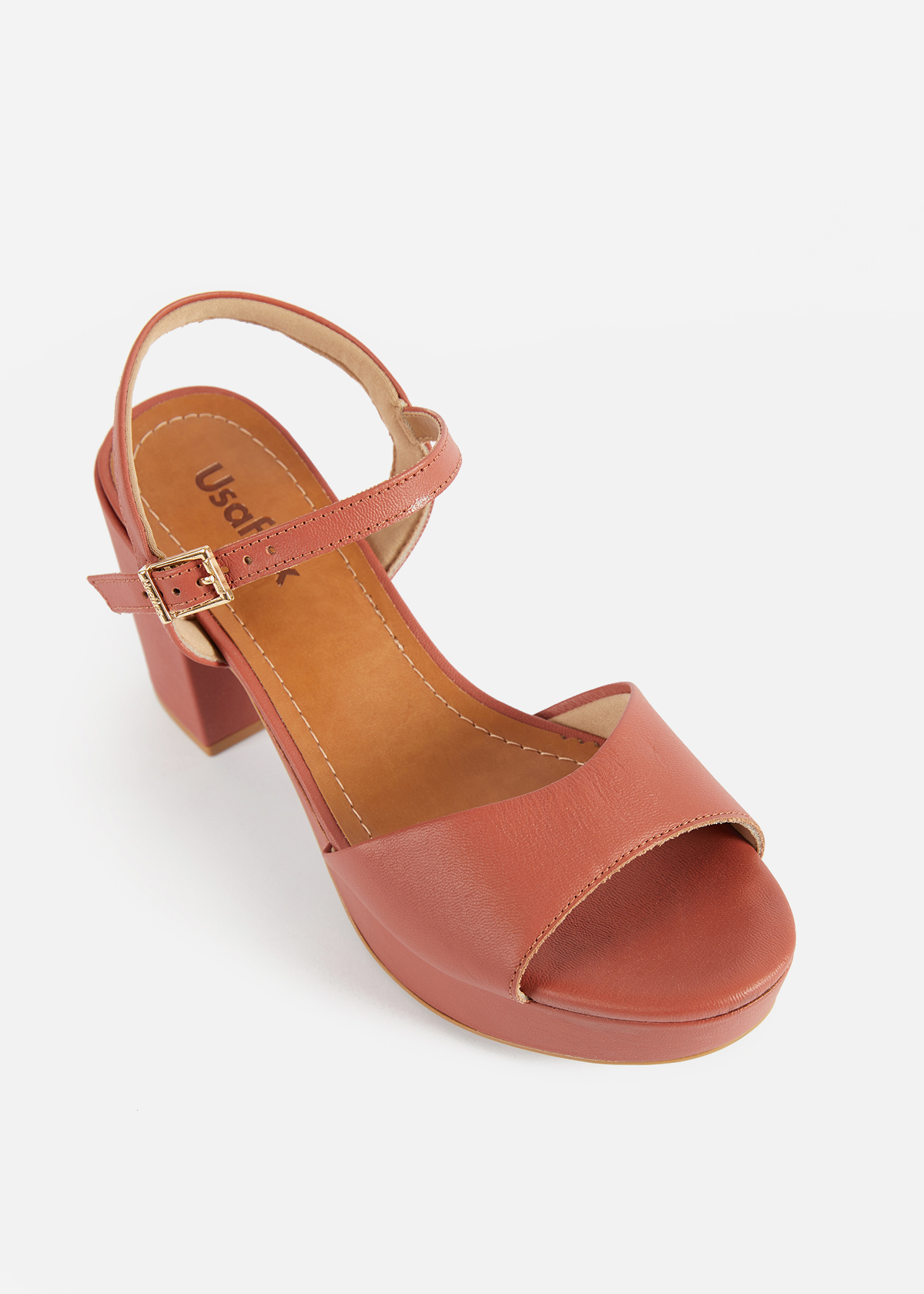 SANDALIAS MUJER USAFLEX CUERO ROJO VERANO TACÓN PLATAFORMA CON HEBILLA USA AE3401ROJ - 4