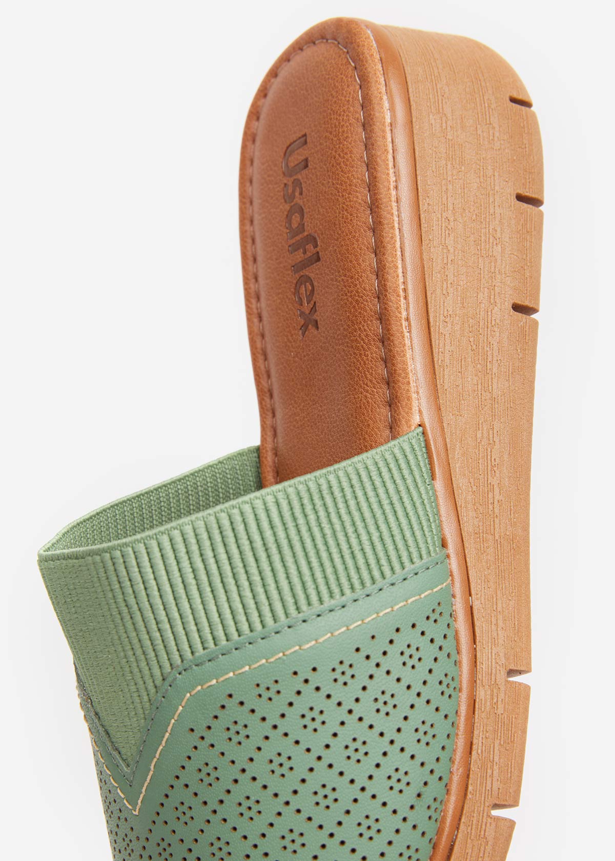 SANDALIAS MUJER USAFLEX CUERO VERDE TACÓN PLATAFORMA CON DETALLES LÁSER ROMERO USA AD1910ROM - 5