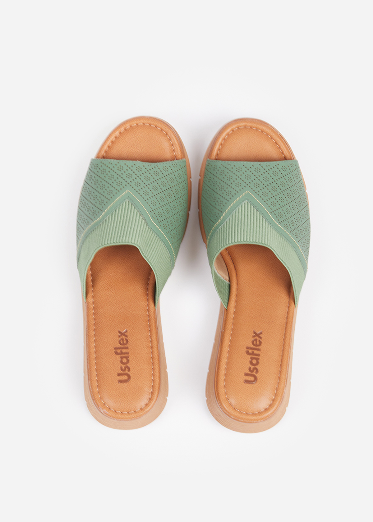SANDALIAS MUJER USAFLEX CUERO VERDE TACÓN PLATAFORMA CON DETALLES LÁSER ROMERO USA AD1910ROM - 6