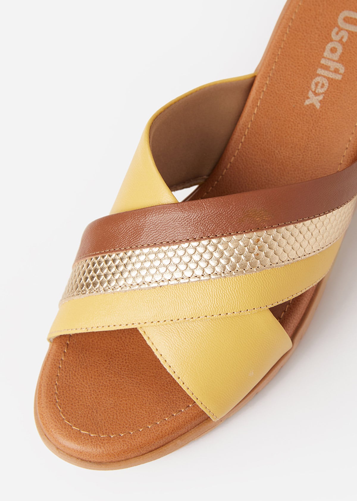SANDALIAS MUJER USAFLEX CUERO DORADO SUECO PLATAFORMA USA AE0512DOR - 4