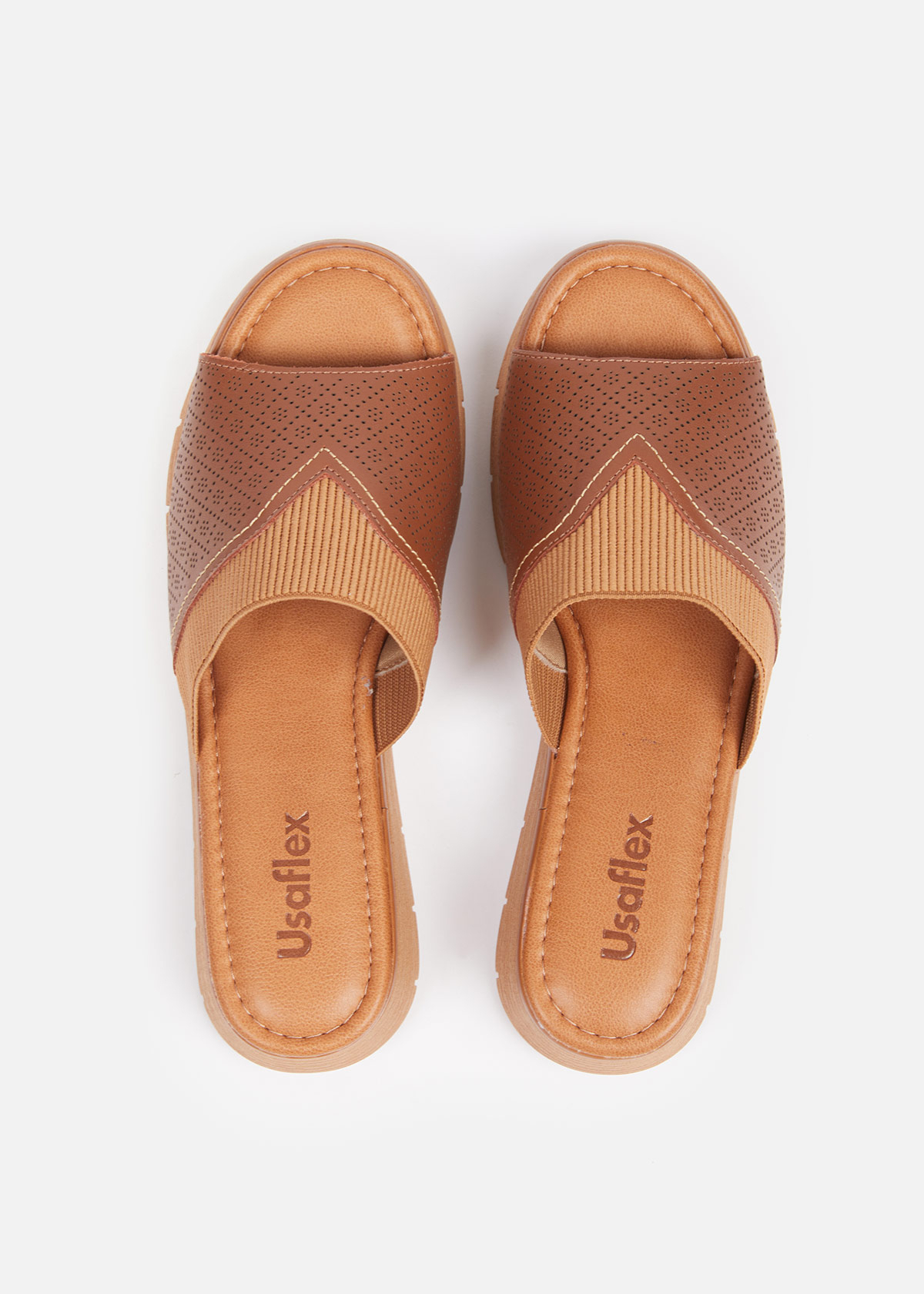 SANDALIAS MUJER USAFLEX CUERO CANELA TACÓN PLATAFORMA CON DETALLES LÁSER USA AD1910CAN - 5