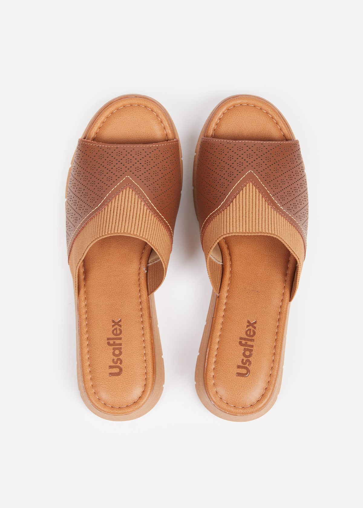 SANDALIAS MUJER USAFLEX CUERO CANELA TACÓN PLATAFORMA CON DETALLES LÁSER USA AD1910CAN - 5