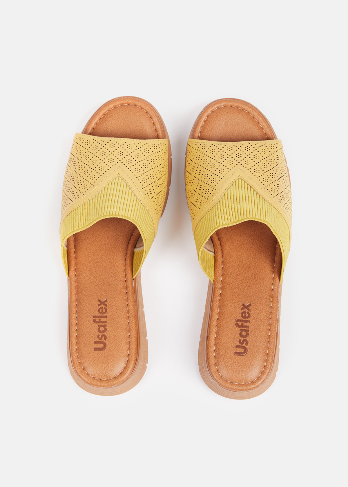 SANDALIAS MUJER USAFLEX CUERO AMARILLO TACÓN PLATAFORMA CON DETALLES LÁSER MANGO USA AD1910MAN - 5
