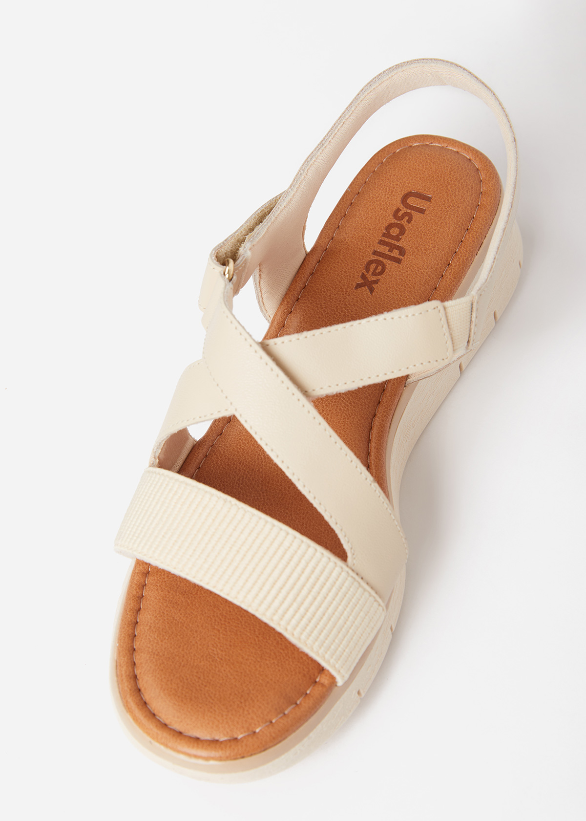 SANDALIAS MUJER USAFLEX CUERO VAINILLA TACÓN PLATAFORMA CON TIRAS USA AD1911VAI - 4