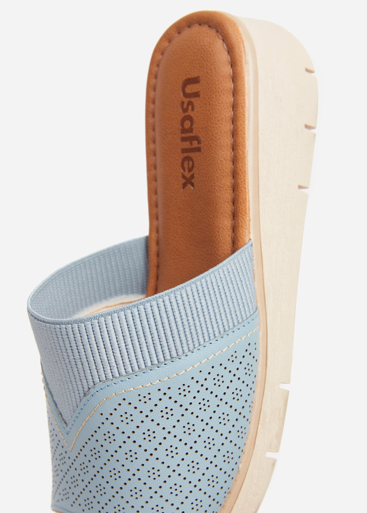SANDALIAS MUJER USAFLEX CUERO CELESTE TACÓN PLATAFORMA CON DETALLES LÁSER USA AD1910CEL - 5
