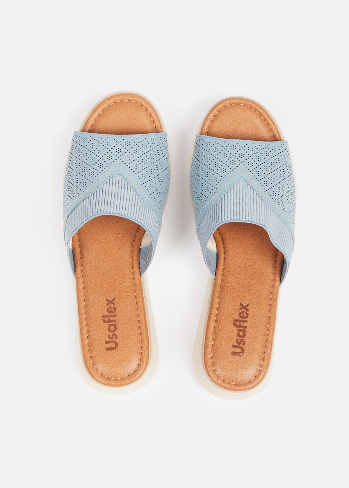 SANDALIAS MUJER USAFLEX CUERO CELESTE TACÓN PLATAFORMA CON DETALLES LÁSER USA AD1910CEL - 6