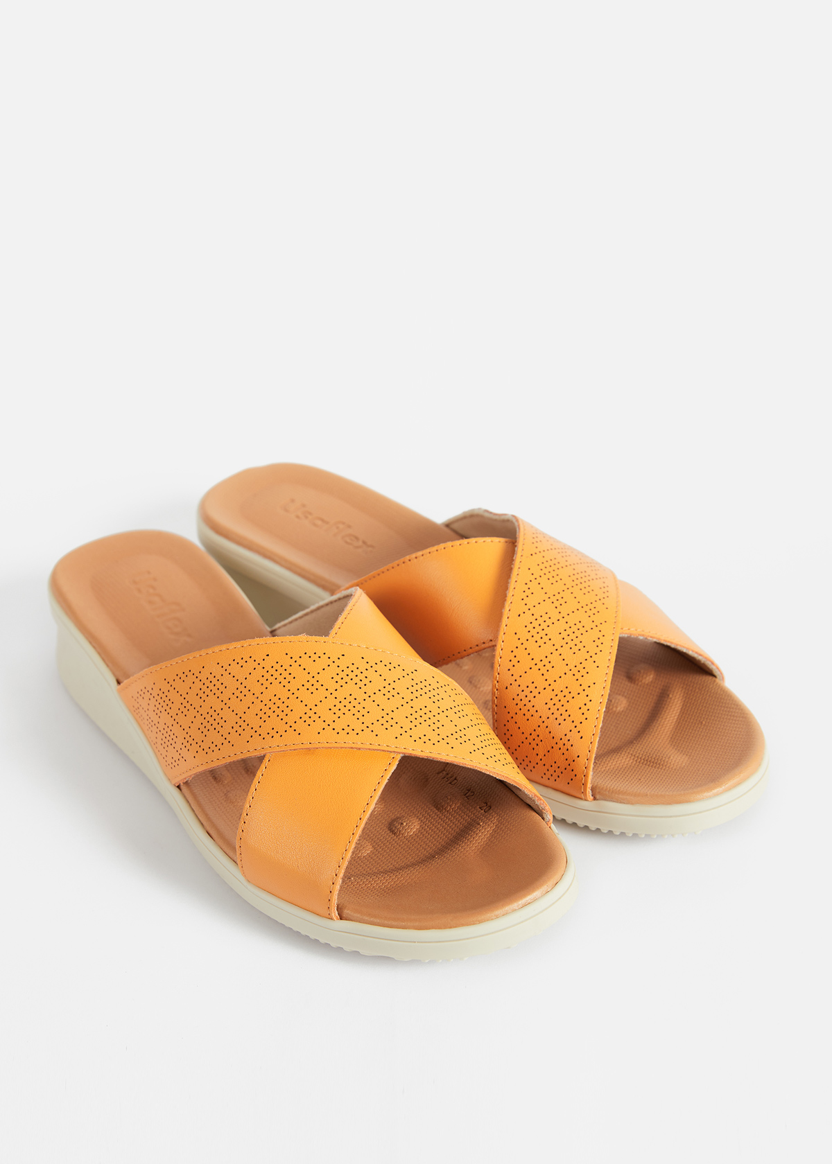 SANDALIAS MUJER USAFLEX CUERO NARANJA VERANO SUECO PLATAFORMA CON TIRANTES CRUZADOS USA AE2011NAR - 2