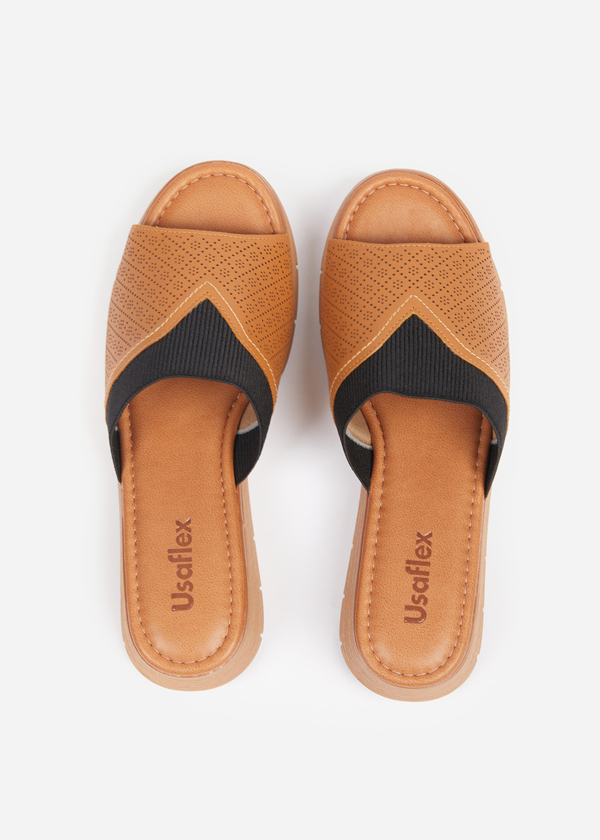 SANDALIAS MUJER USAFLEX CUERO MOSTAZA TACÓN PLATAFORMA CON DETALLES LÁSER USA AD1910MOS - 5
