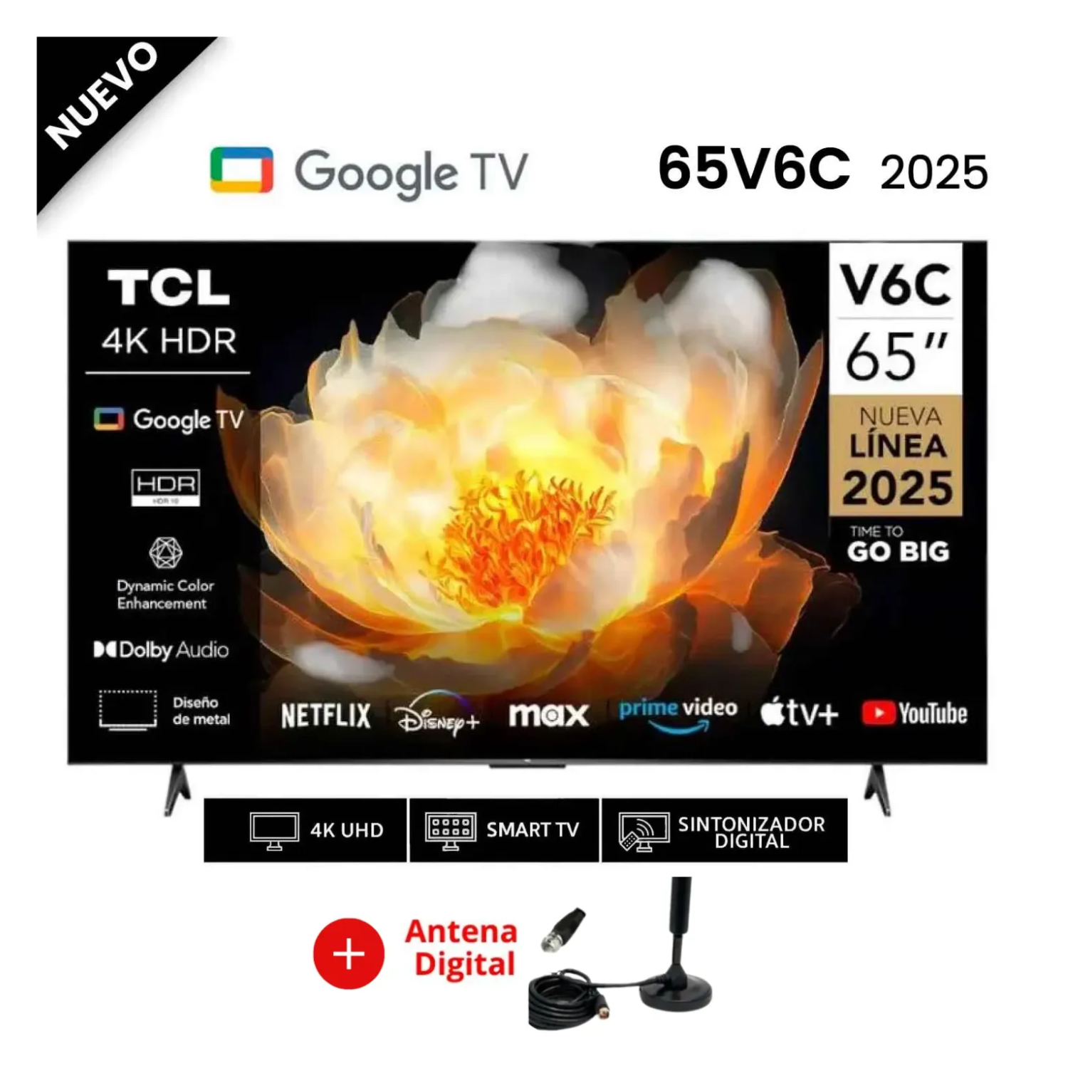 TELEVISOR TCL 65 LED 4K 65V6C GOOGLE TV 2025 + ANTENA DIGITAL - 1