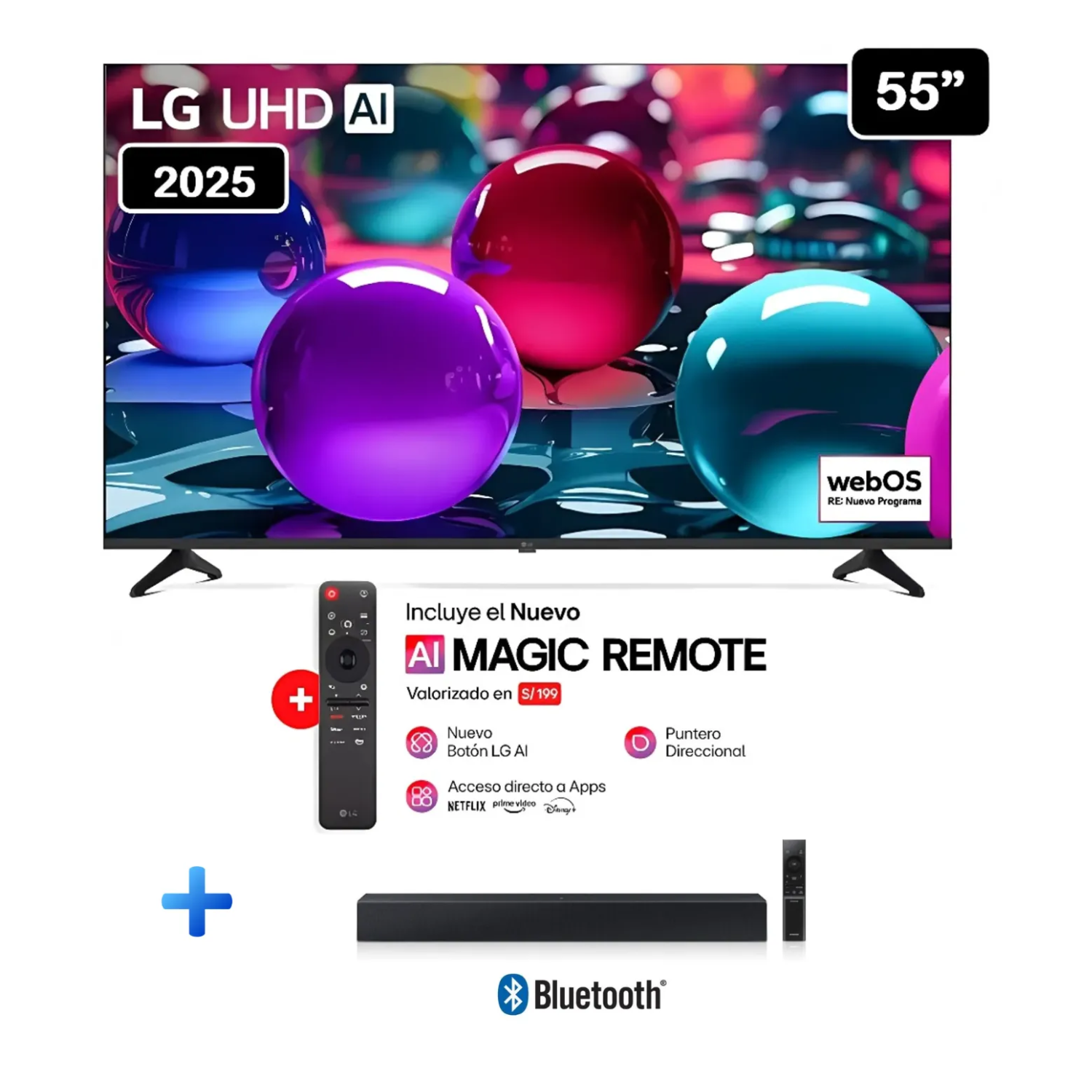 TELEVISOR LG 55 PULG ULTRA HD 4K AI THINQ 55UA7300 MODELO 2025 + SOUNDBAR - 1