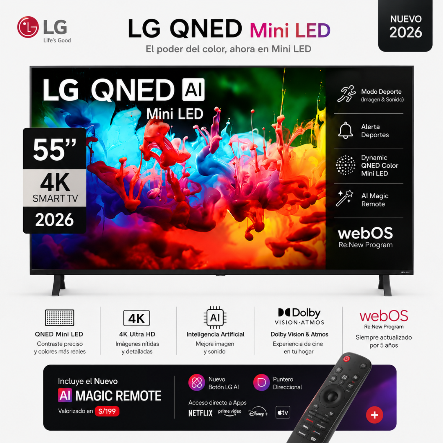 TELEVISOR LG QNED 55 UHD 4K THINQ AI 55QNED65BSA - 1