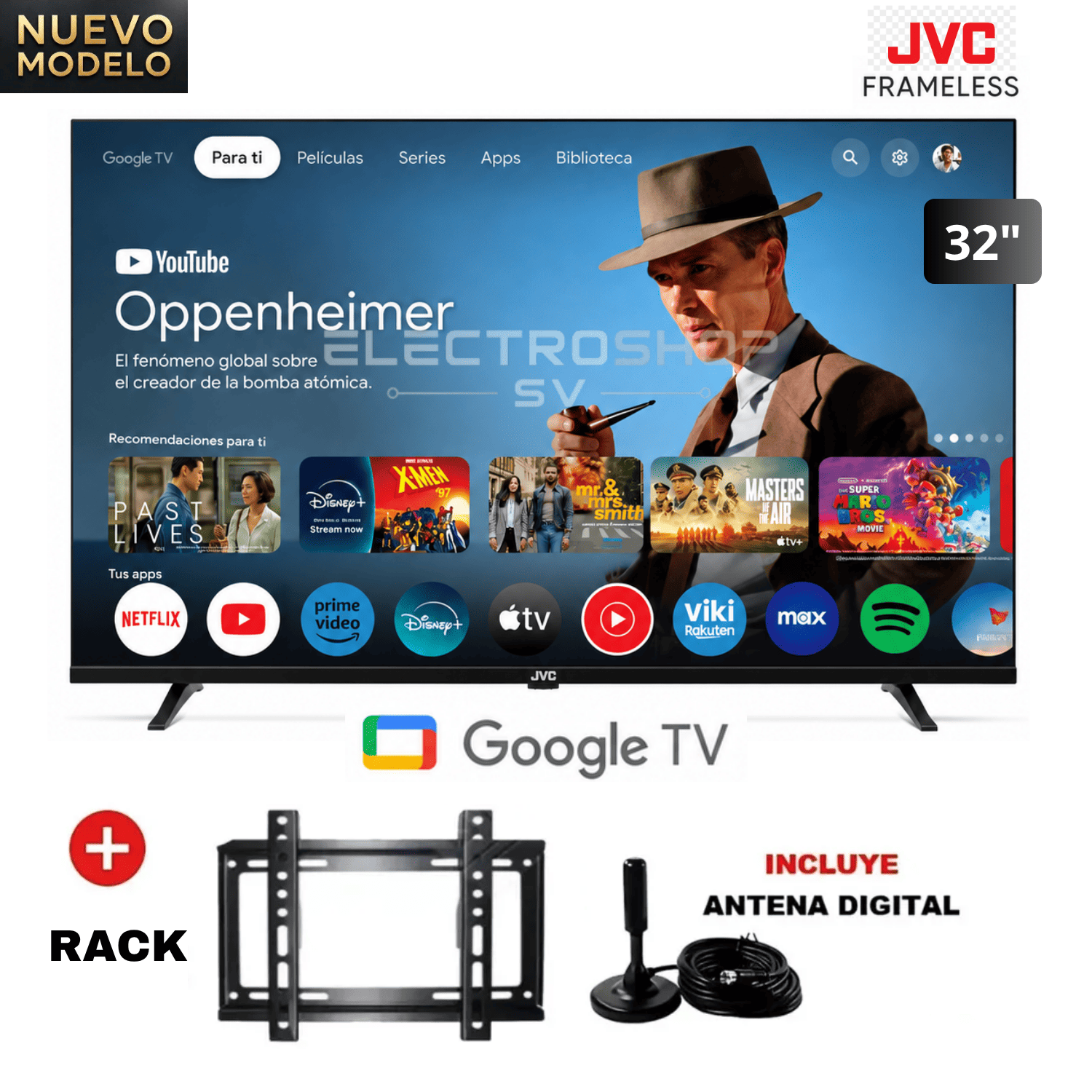 TELEVISOR JVC 32 HD SMART TV GOOGLE TV HD LED LT-32KM148 + RACK Y ANTENA DIGITAL - 1