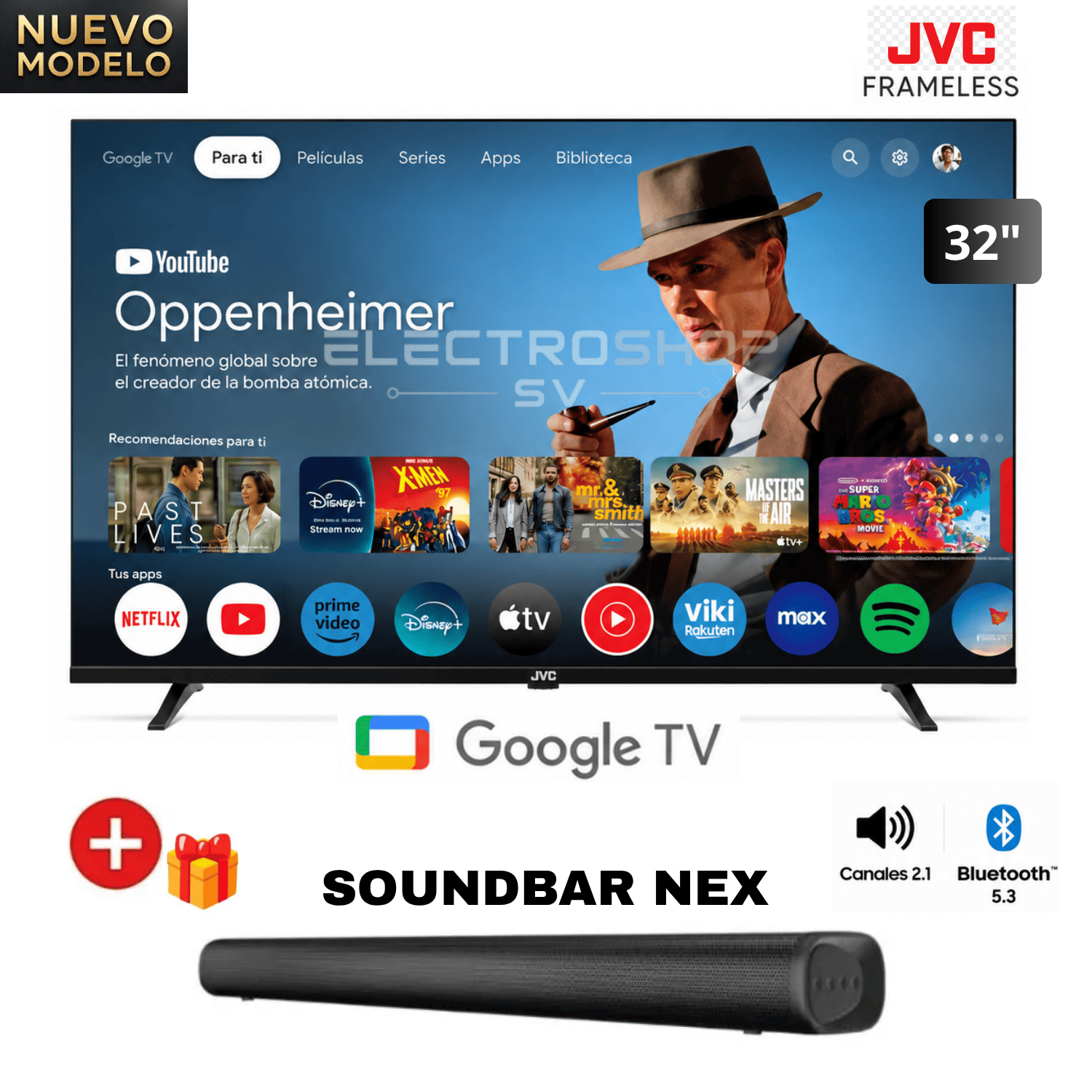 TELEVISOR JVC 32 HD SMART TV GOOGLE TV HD LED LT-32KM148 + SOUNDBAR NEX - 1
